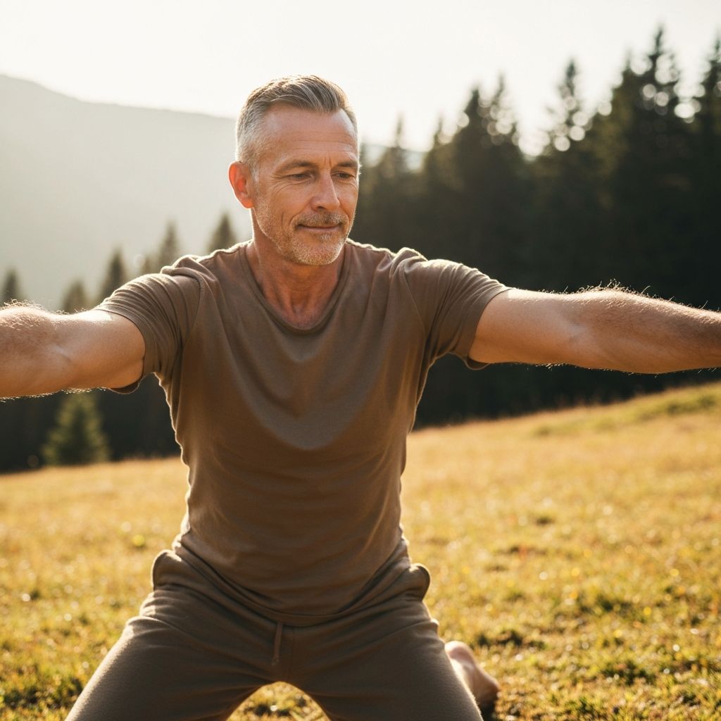 Active mature man strength training